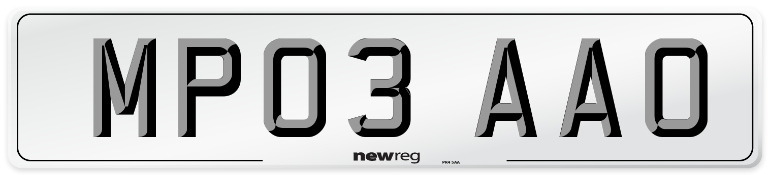 MP03 AAO Number Plate from New Reg